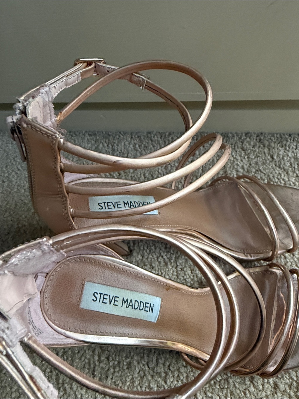 Steve Madden Rose Gold Strappy Stiletto Heels - Picture 4 of 5